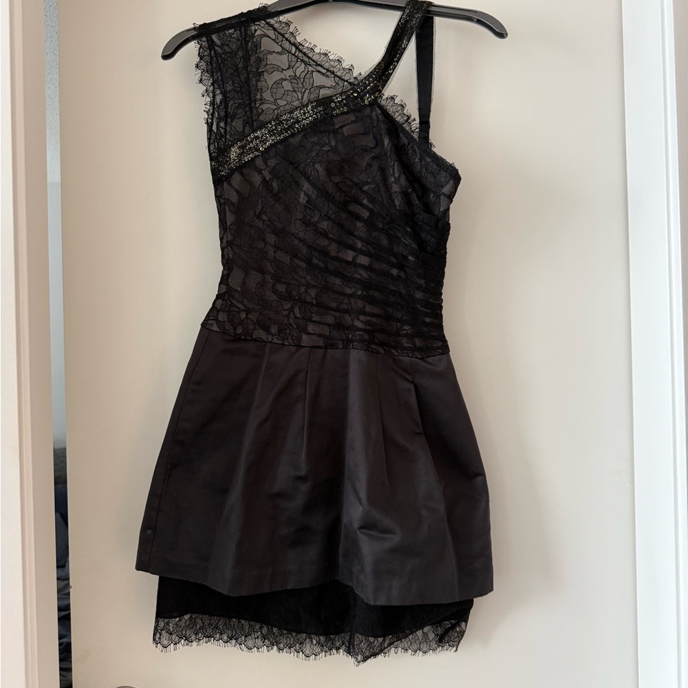 BCBGMaxAzria Black One-Shoulder Fit and Flare Mini Dress